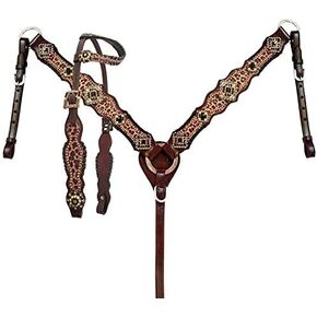 Showman Leather Single Ear Headstall & Breast Collar Set w/Cheetah Print in Kuwait