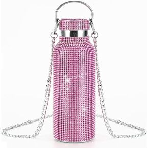 Bling Diamond Thermal Bottle,Glitter Water Bottles, Stainless Steel Thermal Bottle Refillable Water Bottle with Chain for Women (pink 500ml) in Kuwait