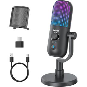 ميكروفون USB لألعاب الكمبيوتر والبث والبودكاست، توصيل وتشغيل ميكروفون سطح المكتب RGB مع كتم صوت بلمسة واحدة، ميكروفون كمبيوتر يعمل على إلغاء الضوضاء القلبية للتويتش، يوتيوب، التسجيل على الكمبيوتر الشخصي والكمبيوتر المحمول (أسود) in Kuwait