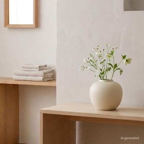 Full Moon Designed Vase, Shaping Flower Art and Displaying Hydroponic Plants, 6.5" × 7.2", Matte Crème in Saudi Arabia
