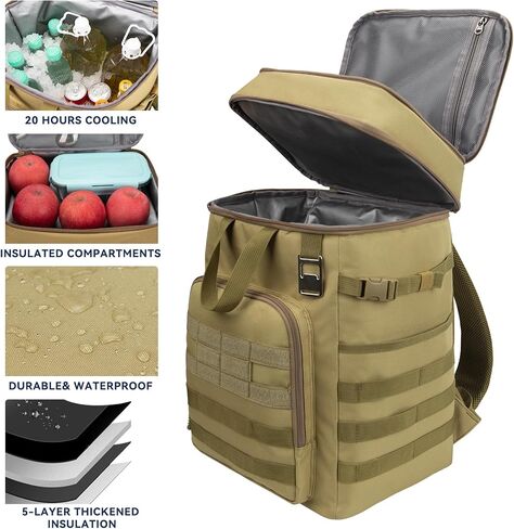Pyrrhus 43L Cooler Backpack 45/55 Cans Insulated Leak Proof Tactical Backpack,2 Insulated Comaprtments Thermal Bag,Large Lunch Outdoor Backpack for Picnic, Beach, Work,Trip in Saudi Arabia