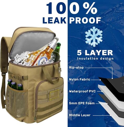 Pyrrhus 43L Cooler Backpack 45/55 Cans Insulated Leak Proof Tactical Backpack,2 Insulated Comaprtments Thermal Bag,Large Lunch Outdoor Backpack for Picnic, Beach, Work,Trip in Saudi Arabia
