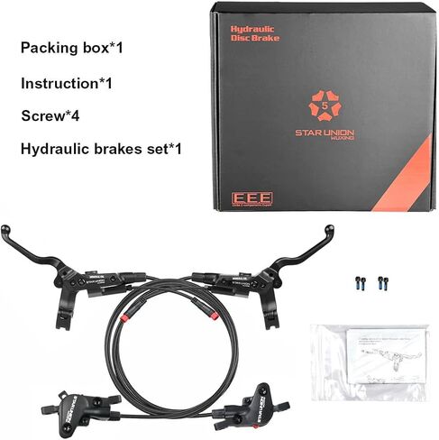 Hydraulic Disc Brakes Set Left Front 1000mm Right Rear 1800mm with Integrated Sight Glass, 2-Pin Power Cut-Off Parking Function Bicycle Disc Brake for MTB Road Bike 2 Piston in Kuwait