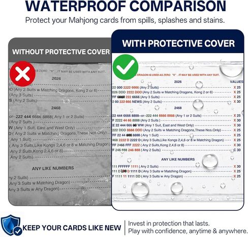 Mahjong Card Sleeves, 4 Pack Clear Protective Covers for Large Size American Mahjong Score Cards, Fits 6 1/8" x 4 3/4",Easy to Insert and Remove Cards ，for Game Night and Party in Kuwait