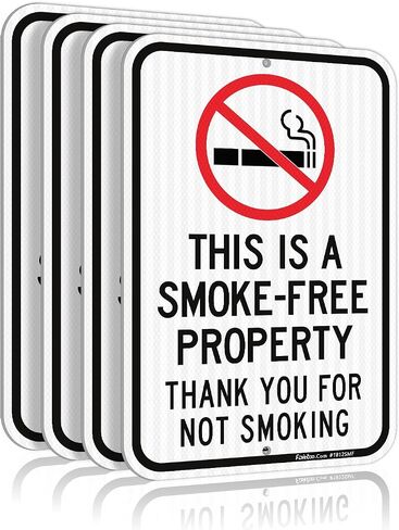 Faittoo (4 Pack) Large This Is A Smoke-Free Property, Thank You For Not Smoking Sign, 18"x 12" Engineer Grade Reflective Sheeting Rust Free Aluminum, Weather Resistant, Durable Ink, Easy to Mount in Kuwait