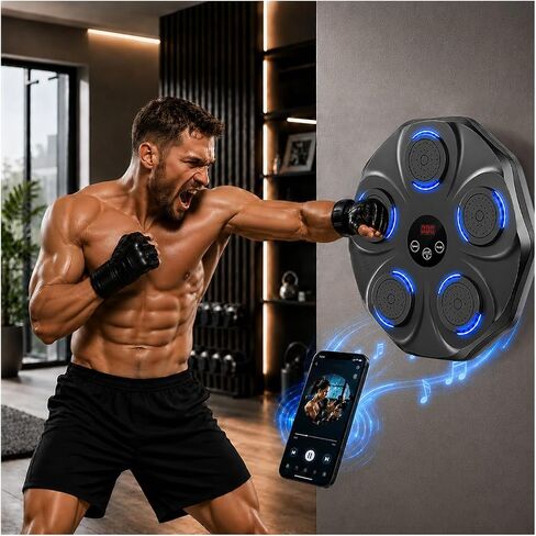 Music Boxing Machine Wall Mounted, Wireless Music Sync Boxing Trainer with 9 Modes & 9 Speed Levels, Led Light Interactive Wall Punching Pad for Home Workout & Reflex Training, Includes Gloves in Kuwait