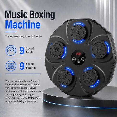 Music Boxing Machine Wall Mounted, Wireless Music Sync Boxing Trainer with 9 Modes & 9 Speed Levels, Led Light Interactive Wall Punching Pad for Home Workout & Reflex Training, Includes Gloves in Kuwait