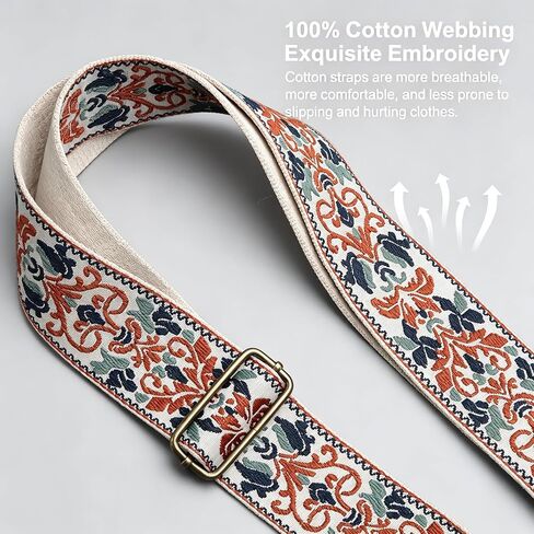 Guitar Strap for Electric Acoustic Bass, Jacquard Embroidery Cotton Guitar Straps with Crazy Horse Leather Ends, Adjustable 2" Wide Shoulder Strap with Pick Pocket, Best Gift for Guitarists in Kuwait