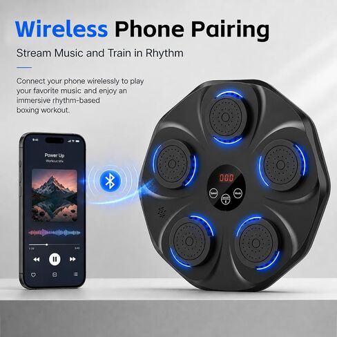 Music Boxing Machine Wall Mounted, Wireless Music Sync Boxing Trainer with 9 Modes & 9 Speed Levels, Led Light Interactive Wall Punching Pad for Home Workout & Reflex Training, Includes Gloves in Kuwait