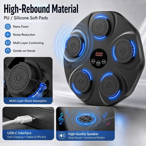 Music Boxing Machine Wall Mounted, Wireless Music Sync Boxing Trainer with 9 Modes & 9 Speed Levels, Led Light Interactive Wall Punching Pad for Home Workout & Reflex Training, Includes Gloves in Kuwait