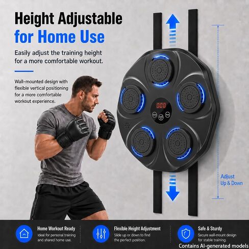 Music Boxing Machine Wall Mounted, Wireless Music Sync Boxing Trainer with 9 Modes & 9 Speed Levels, Led Light Interactive Wall Punching Pad for Home Workout & Reflex Training, Includes Gloves in Kuwait