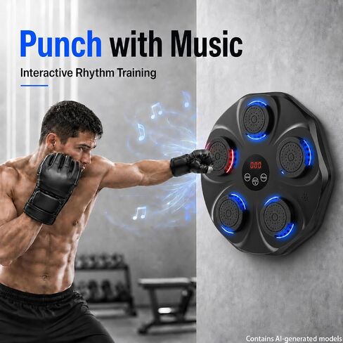 Music Boxing Machine Wall Mounted, Wireless Music Sync Boxing Trainer with 9 Modes & 9 Speed Levels, Led Light Interactive Wall Punching Pad for Home Workout & Reflex Training, Includes Gloves in Kuwait
