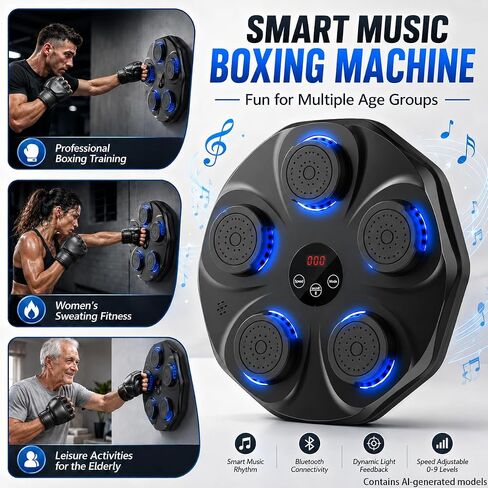 Music Boxing Machine Wall Mounted, Wireless Music Sync Boxing Trainer with 9 Modes & 9 Speed Levels, Led Light Interactive Wall Punching Pad for Home Workout & Reflex Training, Includes Gloves in Kuwait