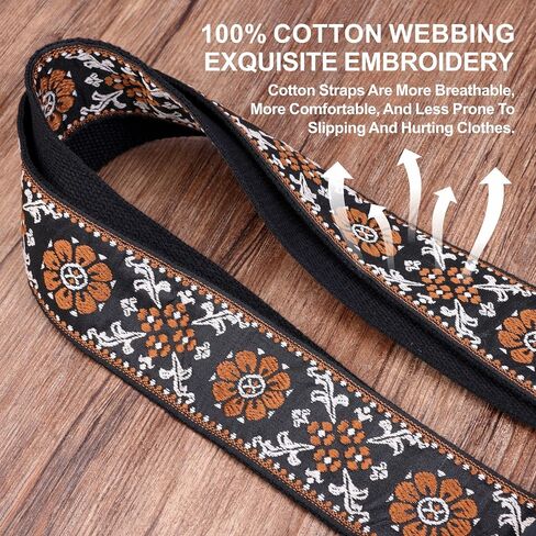 Nefelibata Banjo Strap, 2"Wide Double Full Grain Cowhide Guitar Strap Adjustable Replacement,Multi-pattern Guitar Strap With Headstock Rope and Leather Headband(Embroidery Brown Flower) in Kuwait