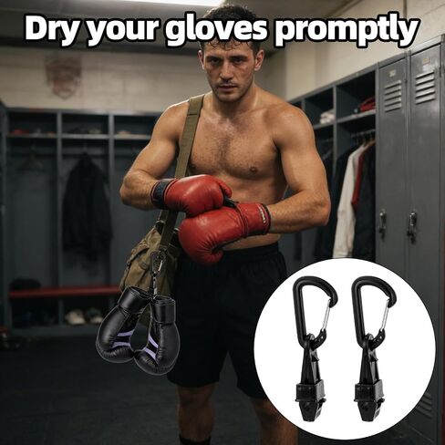 2pcs Boxing Gloves Clip with Carabiners, No-Slip Gloves Clamp Holder for Hanging MMA Muay Thai Glove on Backpack Gym Bag or Gear Bag Quick-Dry Carrying Hook for Training Equipment in Kuwait