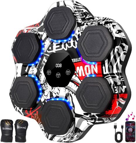 Music Boxing Machine, Smart Bluetooth Boxing Machine with Gloves, Wall Mounted Electronic Punching Machine for Adults Kids, 9 Modes 9 Speeds, LED Counting for Home Gym, Stress Relief Gift in Kuwait