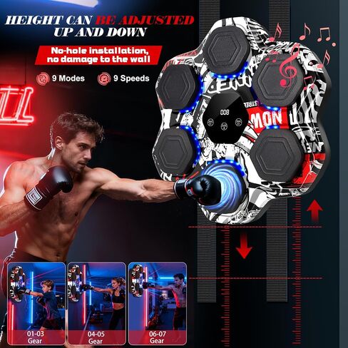Music Boxing Machine, Smart Bluetooth Boxing Machine with Gloves, Wall Mounted Electronic Punching Machine for Adults Kids, 9 Modes 9 Speeds, LED Counting for Home Gym, Stress Relief Gift in Kuwait