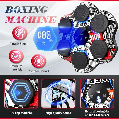 Music Boxing Machine, Smart Bluetooth Boxing Machine with Gloves, Wall Mounted Electronic Punching Machine for Adults Kids, 9 Modes 9 Speeds, LED Counting for Home Gym, Stress Relief Gift in Kuwait