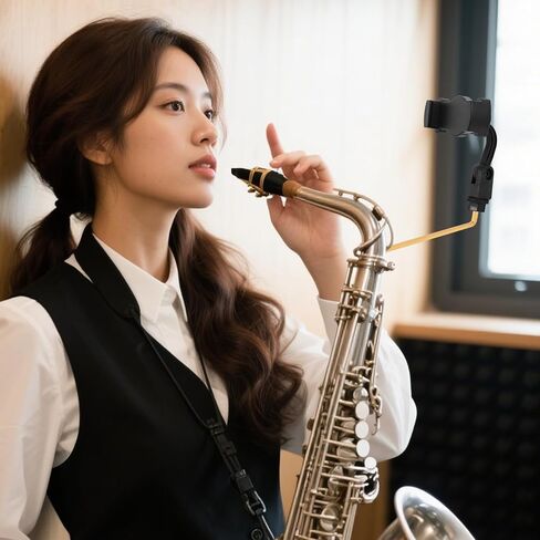 حامل بمشبك للهاتف من Holibanna Saxophone مع قبضة ثابتة وآمنة للساكسفون Alto وTenor، وABS ومشبك Sax Lyre من الفولاذ المقاوم للصدأ للتمرين المنزلي والعروض الخارجية in Kuwait