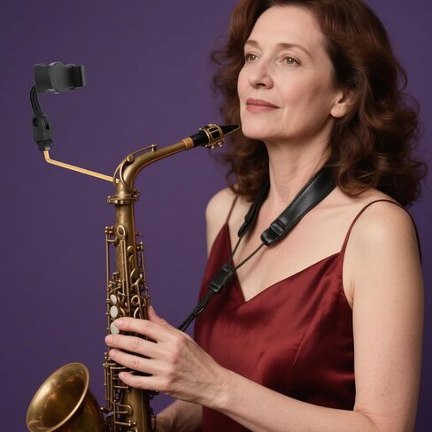 حامل بمشبك للهاتف من Holibanna Saxophone مع قبضة ثابتة وآمنة للساكسفون Alto وTenor، وABS ومشبك Sax Lyre من الفولاذ المقاوم للصدأ للتمرين المنزلي والعروض الخارجية in Kuwait