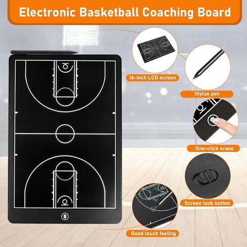 Basketball Coaching Board,16 Inch LCD Coach Clipboard with Pen Basketball Marker Training for Training Teaching Coach Competition Command,Tactical Drawing Tablet in Kuwait