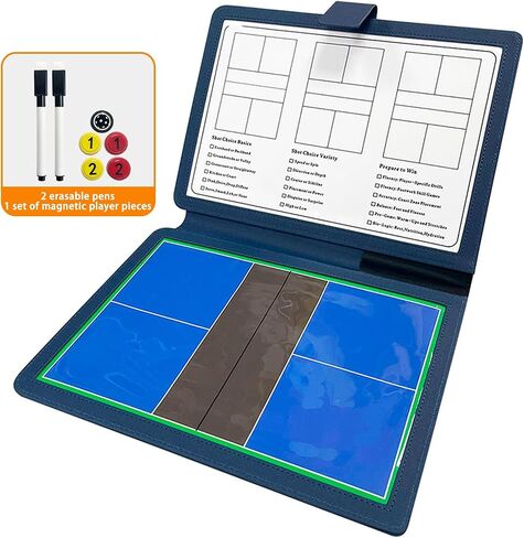 JIANNA Pickleball Coaching Board 12.6" x 9.45" Folding PU Leather Dry Erase Board with Magnetic Pieces & Markers | Complete accessory kit: 2 erasable pens + magnetic player markers in Kuwait