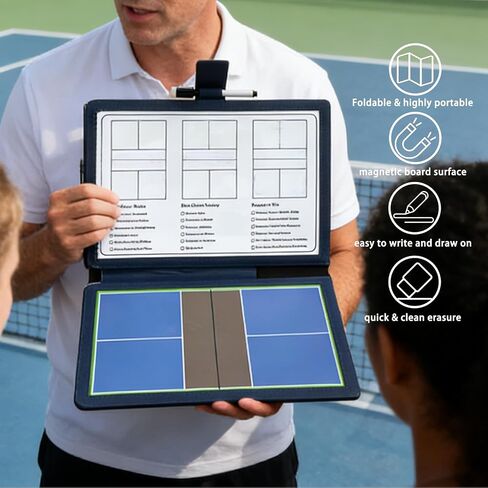 JIANNA Pickleball Coaching Board 12.6" x 9.45" Folding PU Leather Dry Erase Board with Magnetic Pieces & Markers | Complete accessory kit: 2 erasable pens + magnetic player markers in Kuwait