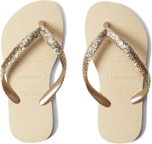 Havaianas Kids Slim Glitter Flop -Flops - الصنادل الصيفية للأطفال للبنات - زبدة ، طفل كبيران in Kuwait