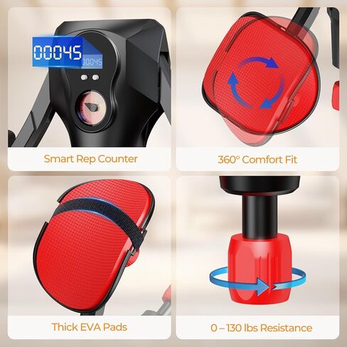 مدرب الفخذ للنساء، مقاومة قابلة للتعديل 0-130 رطل، عداد LCD ومنصات دوارة 360 درجة، تمرين الفخذ الداخلي وأرضية الحوض للورك والغلوت والتمرين المنزلي in Kuwait