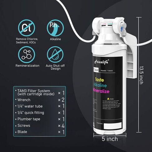 نظام تنقية المياه Frizzlife PX600 RO بالتناضح العكسي، 600 جالون في اليوم، بدون خزان، يقلل من المواد الصلبة الذائبة، 11 مرحلة، 2:1 نقي للتصريف، مضغوط، مع فلتر قلوي TAM3 in Kuwait
