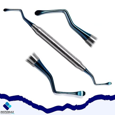 6Pcs Lucas Curettes - Dental Surgical Instruments with Serrated Blue Color Tips | Lightweight Hollow Design | for Periodontal and Implant Procedures in Kuwait