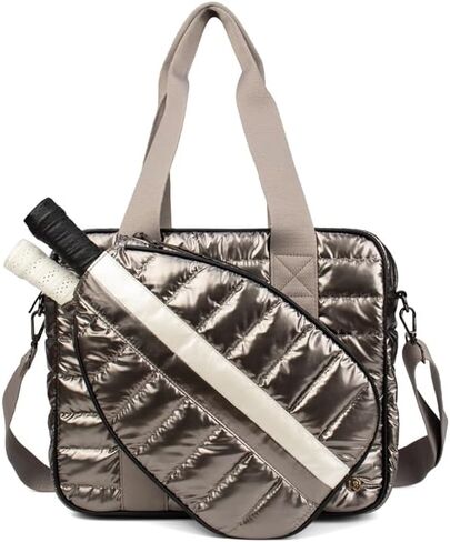 lemonbella Women’s Pickleball Tote Bag, Quilted Puffer Sports Tote, Racquet & Gear Carry Bag, Bella Pickleball Collection (Gunmetal Grind) in Kuwait