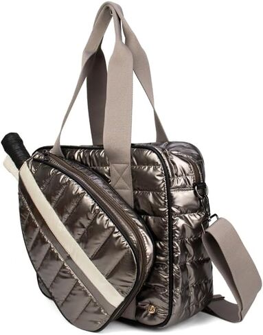 lemonbella Women’s Pickleball Tote Bag, Quilted Puffer Sports Tote, Racquet & Gear Carry Bag, Bella Pickleball Collection (Gunmetal Grind) in Kuwait