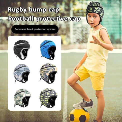 Homeo Rugby Helmet Headguard، كرة قدم ناعمة، غطاء رأس مبطن 7v7 علم Headguards Shell للشباب والأطفال البالغين، حارس مرمى كرة القدم، أسود وأبيض، 19-21 بوصة in Kuwait