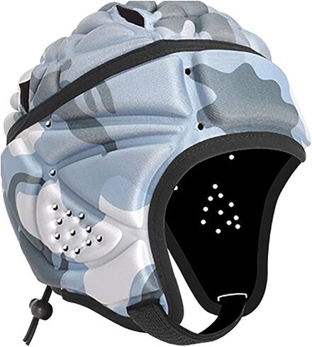 Homeo Rugby Helmet Headguard، خوذة كرة قدم ناعمة، غطاء رأس مبطن 7v7 علم Headguards Shell للشباب والأطفال البالغين، حارس مرمى كرة القدم حارس المرمى Camo Blue، 19-21 بوصة in Kuwait