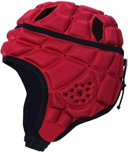 Homeo Rugby Helmet Headguard، خوذة كرة قدم ناعمة، غطاء رأس مبطن بعلم أغطية الرأس للأطفال البالغين من الشباب، حارس مرمى كرة القدم أحمر، 17-19 بوصة in Kuwait