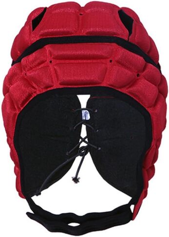 Homeo Rugby Helmet Headguard، خوذة كرة قدم ناعمة، غطاء رأس مبطن بعلم أغطية الرأس للأطفال البالغين من الشباب، حارس مرمى كرة القدم أحمر، 17-19 بوصة in Kuwait