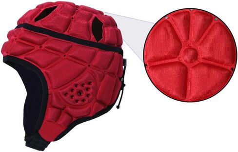 Homeo Rugby Helmet Headguard، خوذة كرة قدم ناعمة، غطاء رأس مبطن بعلم أغطية الرأس للأطفال البالغين من الشباب، حارس مرمى كرة القدم أحمر، 17-19 بوصة in Kuwait