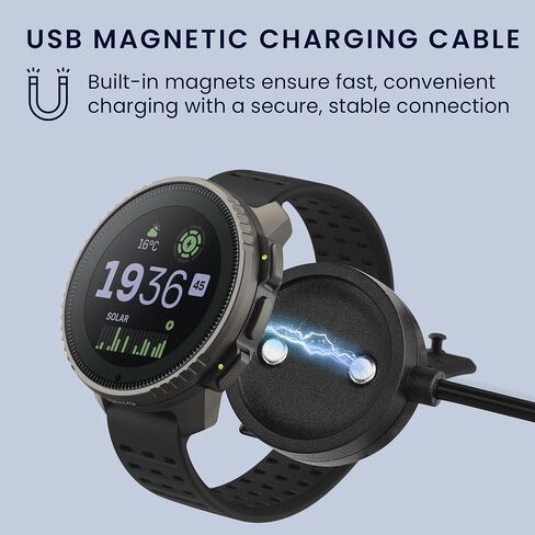 شاحن كابل USB kwmobile متوافق مع كابل Suunto Vertical/Race S/Ocean - حبل شحن للساعة الذكية - أسود in Kuwait