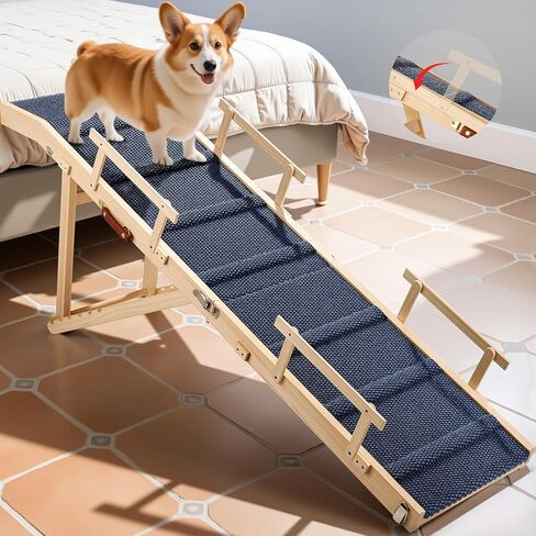 Dog Ramp for Bed with Rails, 64" Long Foldable Pet Ramp for Small Large Dogs, Dog Ramps for High Beds Car, High Traction with Side Railng, 6 Adjustable Heights 24" to 30" Up to 220LBS in Saudi Arabia