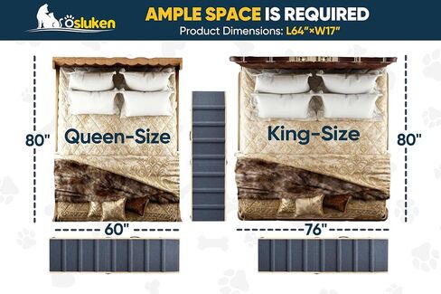 Dog Ramp for Bed with Rails, 64" Long Foldable Pet Ramp for Small Large Dogs, Dog Ramps for High Beds Car, High Traction with Side Railng, 6 Adjustable Heights 24" to 30" Up to 220LBS in Saudi Arabia