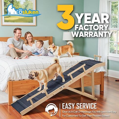 Dog Ramp for Bed with Rails, 64" Long Foldable Pet Ramp for Small Large Dogs, Dog Ramps for High Beds Car, High Traction with Side Railng, 6 Adjustable Heights 24" to 30" Up to 220LBS in Saudi Arabia