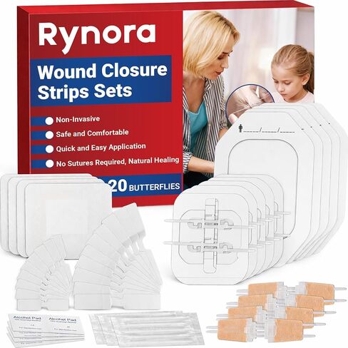 Emergency Wound Closure Strips Kit, 3 Types Butterfly Bandages, Laceration Closure Kit with Cleaning Wipes, Stitchless Wound Closures Device for First Aid (Mix 52Pack) in Kuwait
