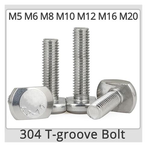 براغي T، مسمار منسدل بفتحة T، قطعتان M20 60 ~ 130 مم غطاء تثبيت قضيب ملولب على شكل حرف T GB37 304 برغي T-Groove من الفولاذ المقاوم للصدأ (M20*80 مم) in Kuwait
