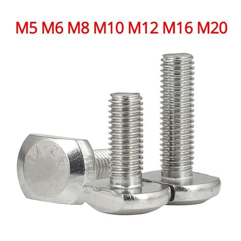 براغي T، مسمار منسدل بفتحة T، قطعتان M20 60 ~ 130 مم غطاء تثبيت قضيب ملولب على شكل حرف T GB37 304 برغي T-Groove من الفولاذ المقاوم للصدأ (M20*80 مم) in Kuwait