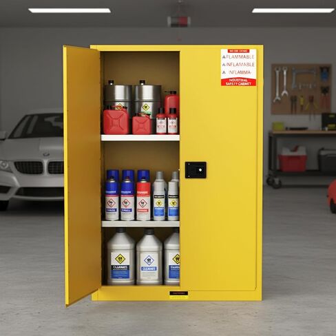 Flammable Safety Storage Cabinet 40 Gallon 23" W 18.1" D 35" H, Hazardous Chemical Cabinet with Locking Doors, Spill Sump Tray, Adjustable Shelf, Venting & Grounding, Galvanized & Cold Rolled Steel in Kuwait