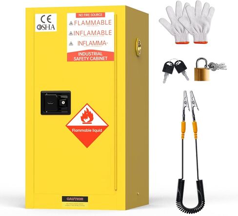 Flammable Safety Storage Cabinet 40 Gallon 23" W 18.1" D 35" H, Hazardous Chemical Cabinet with Locking Doors, Spill Sump Tray, Adjustable Shelf, Venting & Grounding, Galvanized & Cold Rolled Steel in Kuwait
