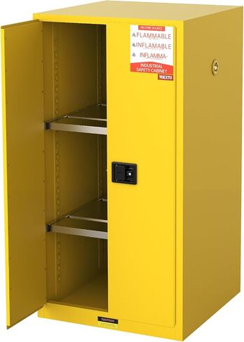 Flammable Safety Storage Cabinet 40 Gallon 23" W 18.1" D 35" H, Hazardous Chemical Cabinet with Locking Doors, Spill Sump Tray, Adjustable Shelf, Venting & Grounding, Galvanized & Cold Rolled Steel in Kuwait
