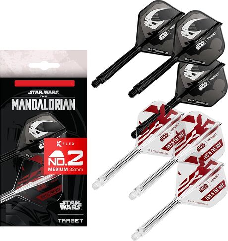 Target Darts Star Wars Mandalorian K Flex Integrated Dart Flights & Shafts | Character Inspired Pack of 3 K-Flex, No.2 & No.6 | Short, Intermediate & Medium Disney Kflex Accessories in Kuwait
