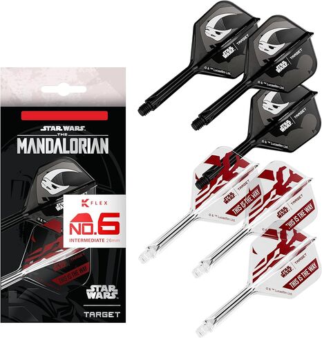 Target Darts Star Wars Mandalorian K Flex Integrated Dart Flights & Shafts | Character Inspired Pack of 3 K-Flex, No.2 & No.6 | Short, Intermediate & Medium Disney Kflex Accessories in Kuwait